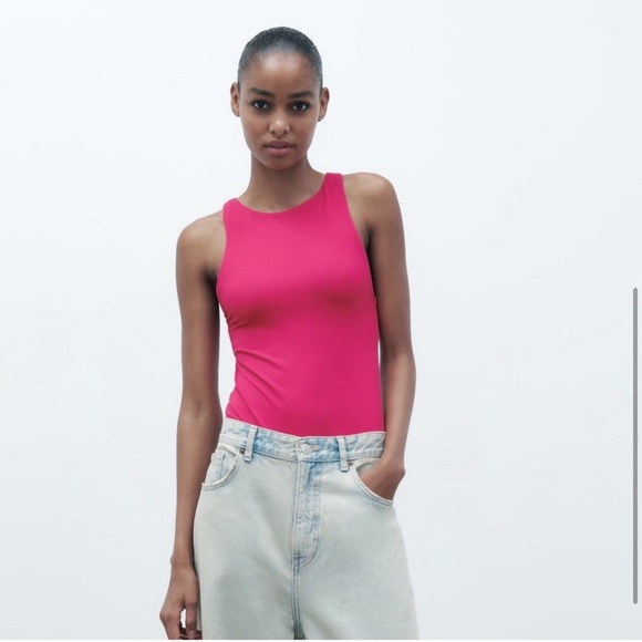 Zara Hot Pink Halter Neck Bodysuit Size Small - Picture 1 of 8